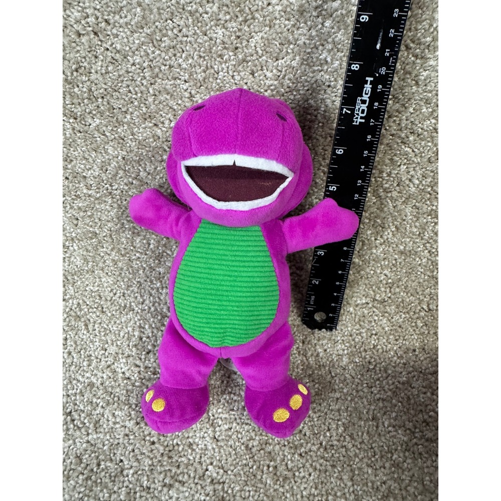 Fisher Price Barney the Dinosaur Plush Purple Green Stuffed Animal Toy 8 Inch